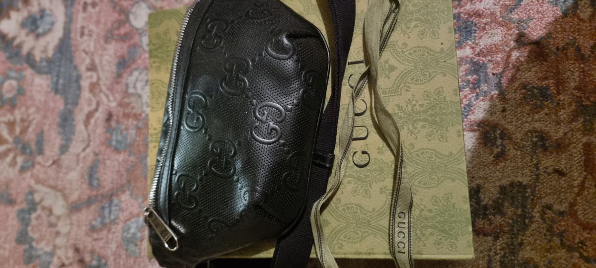  Black GG Embossed Belt Bag