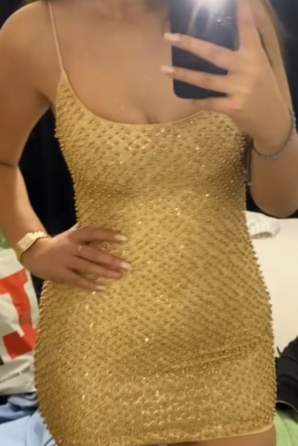 Oh polly embellished mini dress in gold