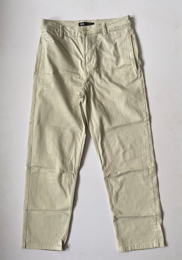 Beige Straight-Leg Pants