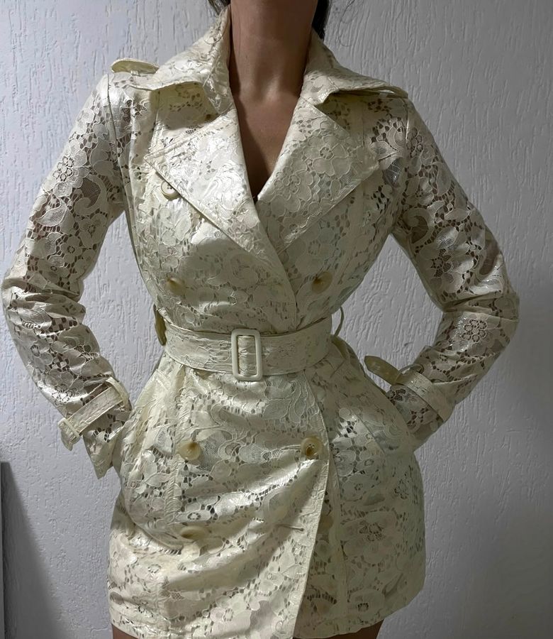 Elegant ivory lace trench coat