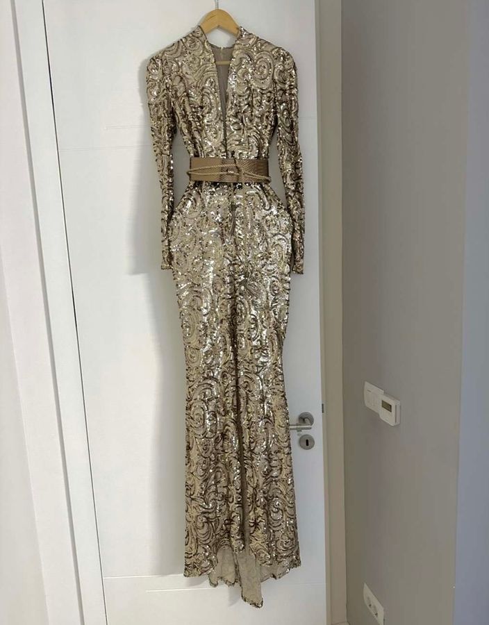 Long Gold Dress by Teuta Matoshi Duriqi