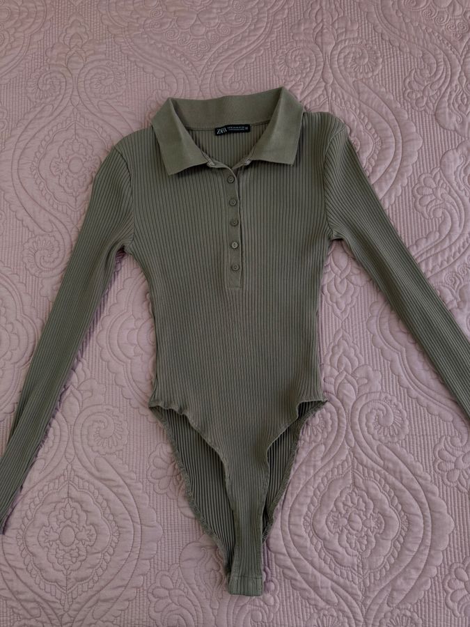 Ribbed polo bodysuit