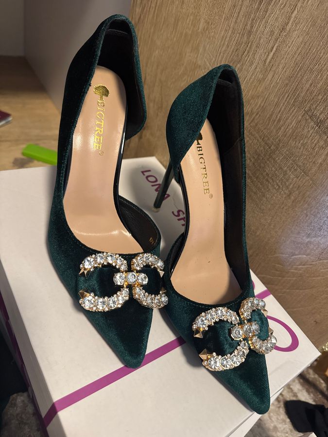 Womens Chic Pointy Toe Velvet Bowty Rhinestone High Heel Pump Party Shoes 