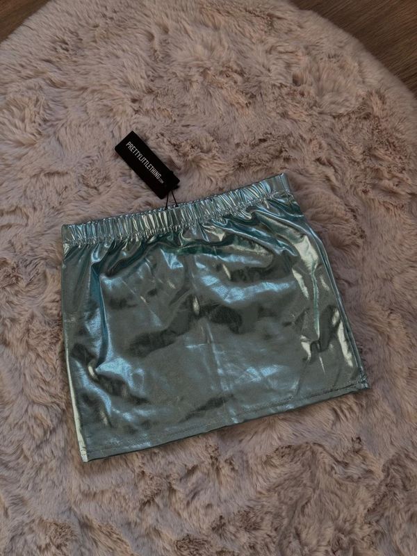 Light Blue Foil Low Rise Micro Mini Skirt 1