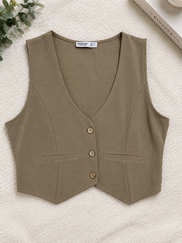 Khaki Button-Up Vest  1