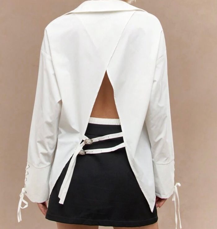 MISSGUIDED Lace Up Cuffs Open Back Oversized Shirt 3