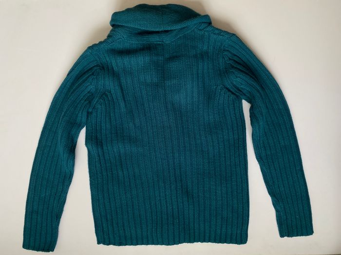 Teal Shawl Collar Button-Up Cardigan Sweater 2