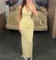 Elegant Pale Yellow Ruched Evening Gown 1
