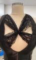 Elegant Black Satin Evening Dress with Butterfly Lace Detail 2