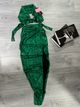 Metallic Green Two-Piece Dress Set with Side Slit 1